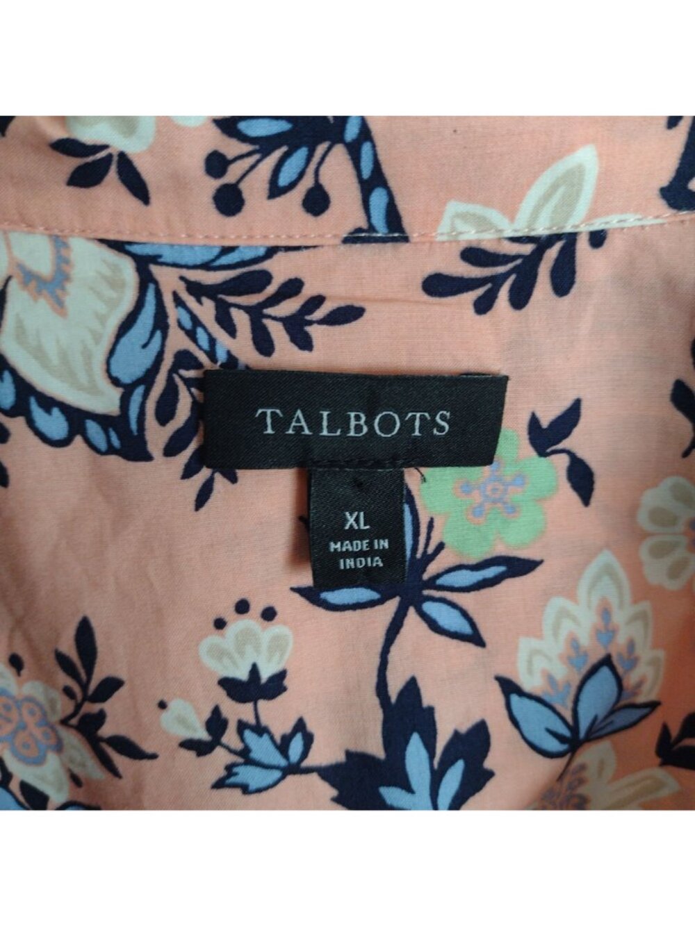 Talbots Printed Popover Blouse XL Salmon Pink Floral Cotton Relaxed Fit Top - Picture 2 of 10